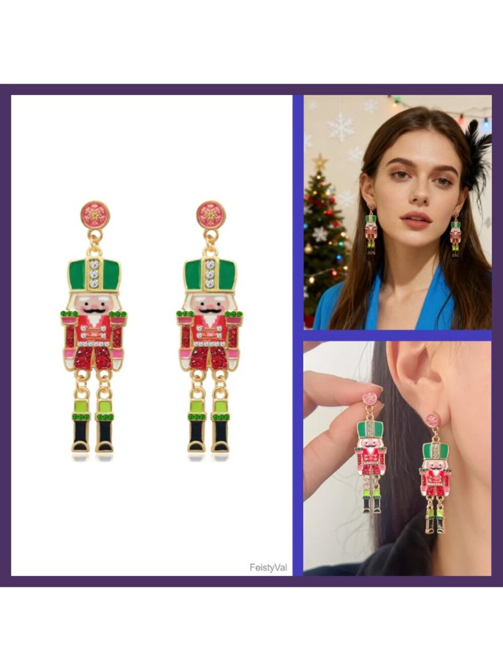 Christmas Nutcracker Stud Earrings Holiday Dangle Jewelry Women Metal Push Back